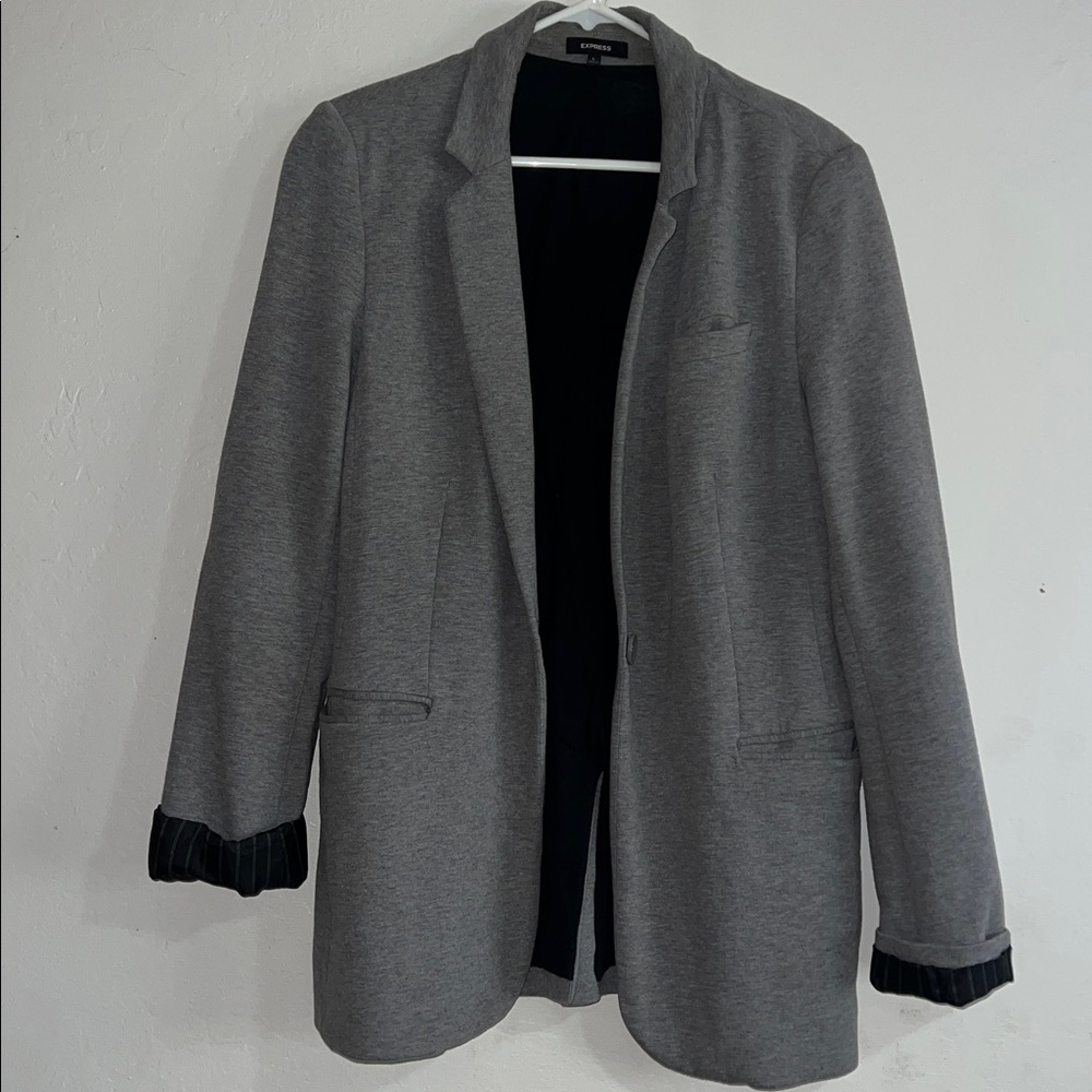 Express Gray Jersey Blazer with Black Accents